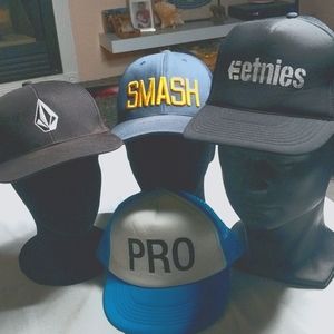 Lot of 4 Vintage Skateboard snapback trucker hats